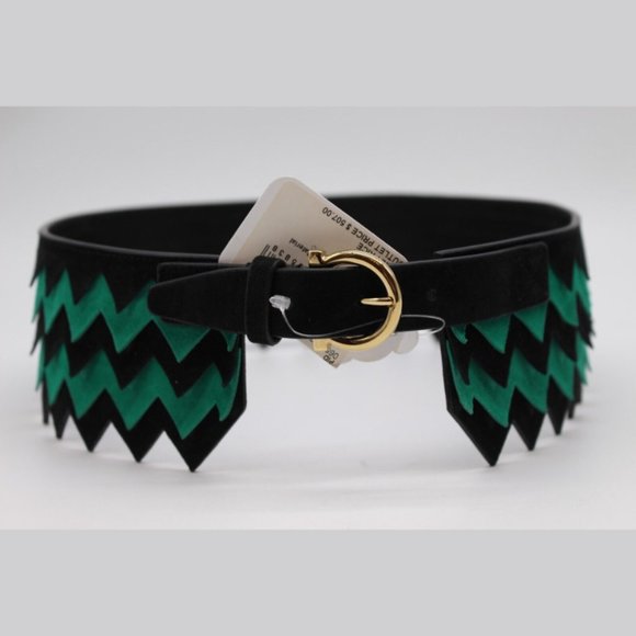 Salvatore Ferragamo BLACK/GREEN KID Leather Belt Size 80